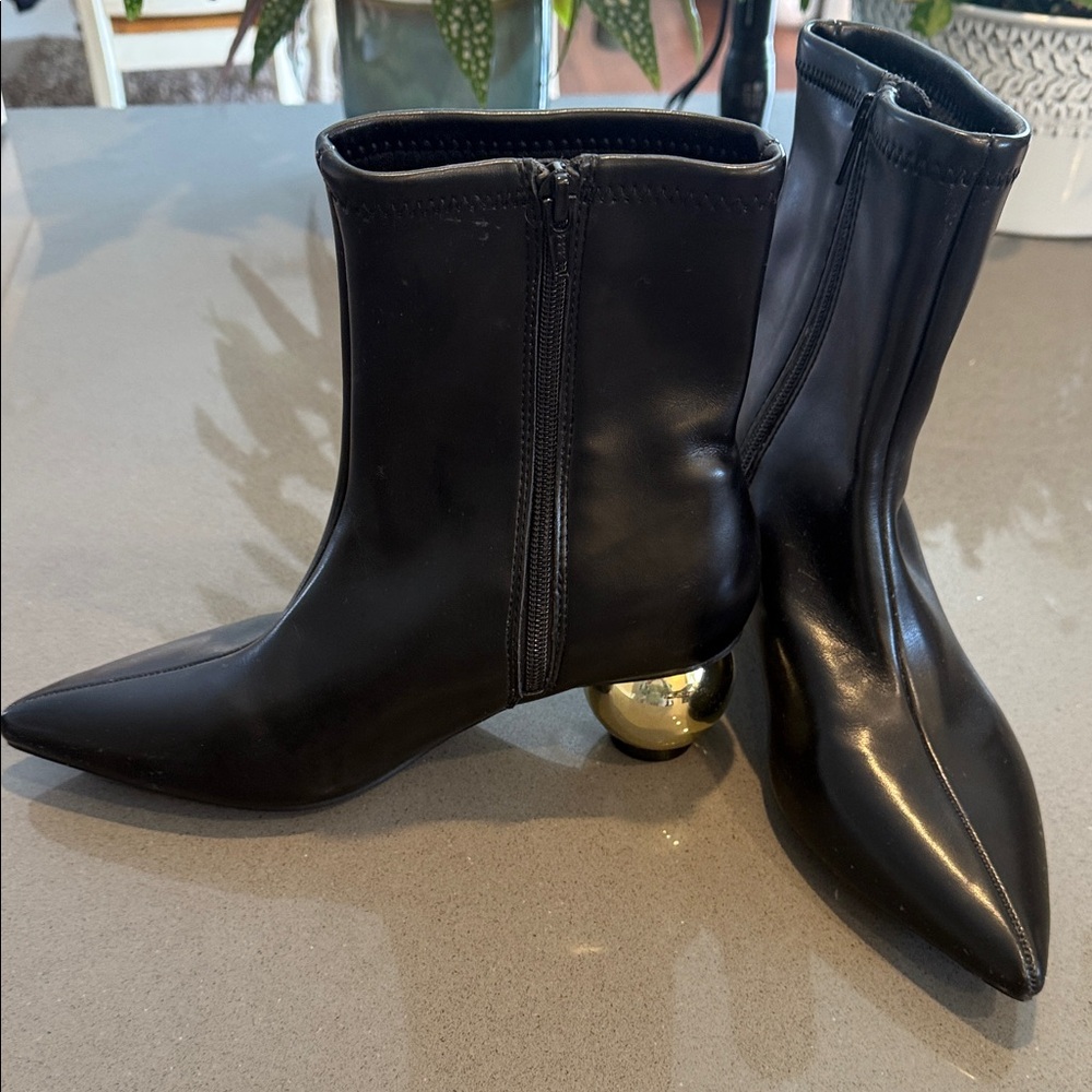 Black Ankle Boots with Gold Heel